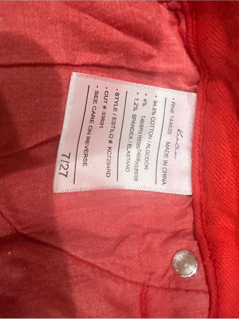 Kancan Red Skinny Jeans Womens Size 7/27 Stretch Mid Rise Style KO7224RD - Picture 5 of 8